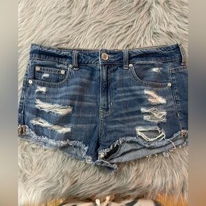 American Eagle Outfitters Blue Distressed Jean Shorts